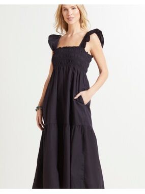 French Connection Isla Tiered Dress Womens 6 navy Smocked Tiered